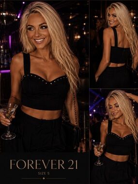Forever 21 Black Studded Sweetheart Crop Top